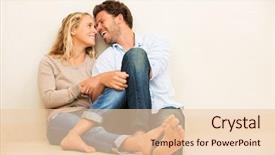  Presentation with broken home upset couple - Beautiful PPT layouts featuring free engagement - happy young couple at home backdrop and a  colored foreground