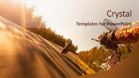  Presentation with forest road - Presentation featuring man seat on the motorcycle on the forest road during sunrise background and a lemonade colored foreground