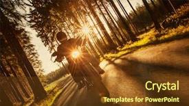  Presentation with forest road - Colorful PPT theme enhanced with man seat on the motorcycle on the forest road during sunrise backdrop and a tawny brown colored foreground