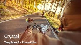  Presentation with forest road - Amazing presentation having man seat on the motorcycle on the forest road during sunrise backdrop and a tawny brown colored foreground