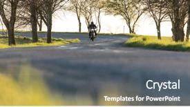  Presentation with fork road - Presentation theme enhanced with man seat on the motorcycle background and a dark gray colored foreground