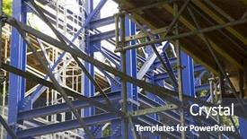  Presentation with safety construction - PPT theme having big metal structure industrial construction background and a ocean colored foreground