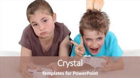  Presentation with computer games - Colorful slide deck enhanced with free ergonomics - children playing computer games backdrop and a coral colored foreground