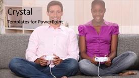  Presentation with computer games - Audience pleasing PPT layouts consisting of free ergonomics - couple playing computer games backdrop and a coral colored foreground