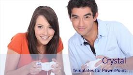  Presentation with computer games - PPT theme consisting of free ergonomics - teens playing computer games background and a sky blue colored foreground