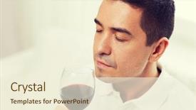  Presentation with drinking glass - Audience pleasing presentation theme consisting of free evaluation - happy man drinking red wine backdrop and a cream colored foreground