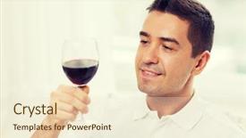  Presentation with drinking glass - Colorful presentation theme enhanced with free evaluation - happy man drinking red wine backdrop and a  colored foreground