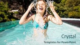 Presentation with cannon ball into pool - PPT layouts consisting of free eye - happy blonde splashing background and a sky blue colored foreground
