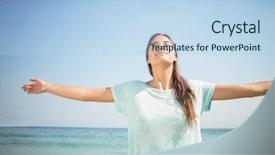  Presentation with camera - PPT theme with free eye - happy woman smiling background and a light blue colored foreground