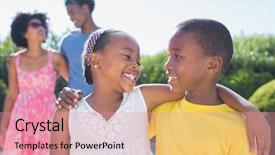  Presentation with home garden - Amazing presentation design having free family - happy siblings smiling at each backdrop and a coral colored foreground