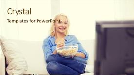  Presentation with popcorn movie - Colorful slides enhanced with girl with popcorn watching movie backdrop and a cream colored foreground