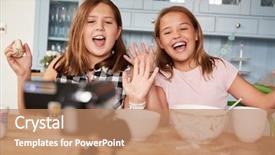  Presentation with teen girls - Presentation theme enhanced with film free - two pre-teen girls video blogging background and a coral colored foreground