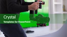  Presentation with videographer - PPT theme having shakes free - young videographer with gimball video background and a forest green colored foreground