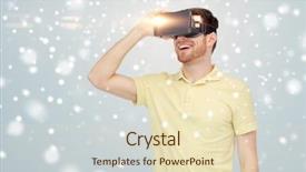  Presentation with augmented reality - Cool new presentation with 3d glasses over gray background backdrop and a  colored foreground