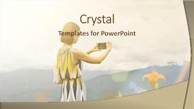  Presentation with stand - Cool new presentation with daylily flower - asian woman taking a picture backdrop and a cream colored foreground