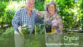  Presentation with senior couple - PPT theme consisting of portrait of happy senior couple background and a tawny brown colored foreground