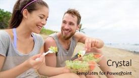  Presentation with vegan food - Slide deck consisting of free food - happy young people eating healthy background and a coral colored foreground