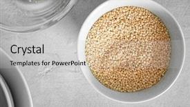  Presentation with organic dry chia seeds - PPT theme enhanced with free food - organic quinoa seeds in bowl background and a light gray colored foreground