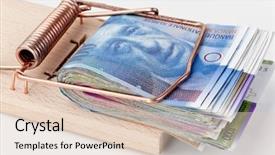  Presentation with winter in the swiss alps - Beautiful PPT theme featuring free france - many swiss francs banknotes backdrop and a lemonade colored foreground