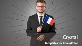  Presentation with flag - PPT theme featuring free france - smiling young man standing background and a  colored foreground
