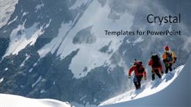  Presentation with mountain - Audience pleasing presentation design consisting of free france - team of three alpinists descending backdrop and a seafoam green colored foreground