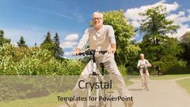  Presentation with bicycles - Amazing presentation theme having free funny - active old age people backdrop and a coral colored foreground