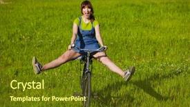  Presentation with meadow - Presentation theme with free funny - happy young woman background and a tawny brown colored foreground