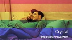 Presentation with gay rainbow flag - Beautiful presentation theme featuring human rights computer - double exposure of rainbow flag backdrop and a violet colored foreground
