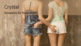  Presentation with free - Cool new PPT theme with free civilization - young lesbian couple on grunge backdrop and a coral colored foreground