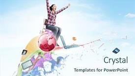  Presentation with graduation - Colorful PPT theme enhanced with free graduation - young woman in casual backdrop and a sky blue colored foreground