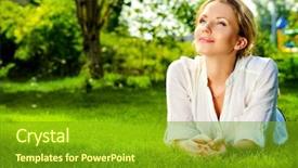  Presentation with beautiful green - Audience pleasing PPT theme consisting of free green - beautiful smiling woman lying backdrop and a tawny brown colored foreground