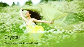  Presentation with fabric - Cool new theme with free green - girl run by field fabric backdrop and a yellow colored foreground