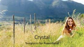  Presentation with happy trails - Beautiful presentation design featuring free green background - carefree vitality woman is happy backdrop and a  colored foreground