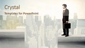  Presentation with gun - Amazing slide set having free gun - businessman standing on the edge backdrop and a cream colored foreground