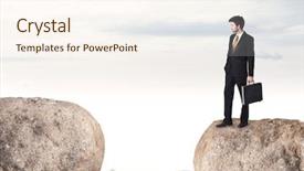  Presentation with rock - Presentation theme having free gun - young businessman standing on edge background and a cream colored foreground