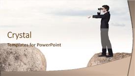  Presentation with businessman standing on mountain top - Slides with free gun - young businessman standing on edge background and a  colored foreground