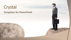  Presentation with rock - Slide set enhanced with free gun - young businessman standing on edge background and a  colored foreground