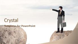  Presentation with rock - Amazing PPT theme having free gun - young businessman standing on edge backdrop and a cream colored foreground