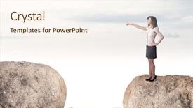  Presentation with rock - PPT theme enhanced with free gun - young businesswoman standing on edge background and a cream colored foreground