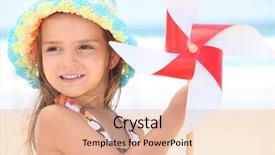  Presentation with windmill - Colorful PPT theme enhanced with free happy children - little girl at beach backdrop and a coral colored foreground