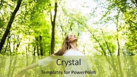  Presentation with free nature - Slides featuring free happy woman enjoying nature background and a yellow colored foreground