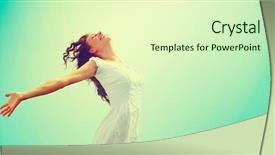  Presentation with free nature - Amazing PPT theme having free happy woman enjoying nature backdrop and a soft green colored foreground