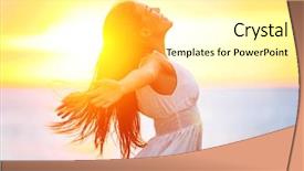  Presentation with free nature - Cool new slides with free happy woman enjoying sun backdrop and a blonde colored foreground