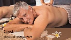  Presentation with senior spa - Cool new theme with free healthcare - senior man relaxed in spa backdrop and a coral colored foreground