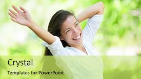  Presentation with army forces female - Beautiful PPT layouts featuring free healthy - joyful young woman raising arms backdrop and a yellow colored foreground