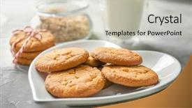  Presentation with soft oatmeal cookies - PPT theme enhanced with free heart shape background - delicious oatmeal cookies on plate background and a  colored foreground