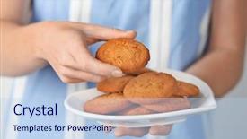  Presentation with soft oatmeal cookies - PPT theme enhanced with free heart shape background - woman holding plate with oatmeal background and a  colored foreground