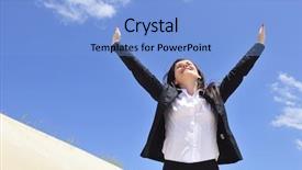  Presentation with desert - PPT theme enhanced with free heat - businesswoman celebrating success in desert background and a light blue colored foreground