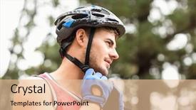  Presentation with person looking out in nature - PPT theme with free helment - handsome young biker looking away background and a lemonade colored foreground