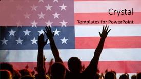 Presentation with america flag - Amazing slide deck having free history - crowd with raised hands backdrop and a coral colored foreground